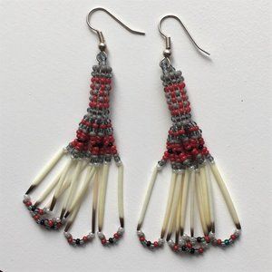 Native American Beaded Earrings with Porcupine Quills